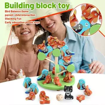 Деревянный , Птицы, Игры на равновесие, Взаимодействие родитель-ребенок, Складывание, Игра, Раннее развитие, Обучающие игрушки One Size