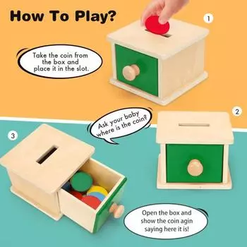 Деревянный ящик для игрушек для малышей, красочный мяч, вставка монет, игра для мелкой моторики, развивающая сенсорная игрушка, ящик для хранения монет, мячей, подарок для мальчиков и девочек A