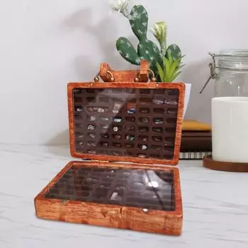 Деревянный ящик для показа драгоценных камней в форме чемодана, мини-коробка для коллекции кристаллов, портативный многосеточный органайзер для небольших коллекционных предметов