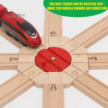 Деревянный рельсовый путь, поворотный круг, прочный детский рельсовый путь, 8-позиционная поворотная пластина, сделай сам, универсальный, для малышей, мальчиков и девочек, удлинитель для игрушечного поезда, аксессуары красный