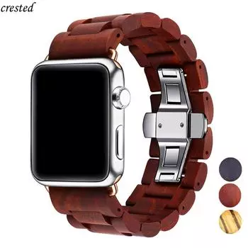 Деревянный ремешок для Apple Watch ремешок 44 мм 40 мм iWatch ремешок 42 мм 38 мм металлический браслет с застежкой-бабочкой Apple Watch series 6 5 4 3 se