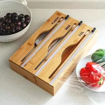 Деревянный резак для пищевой пленки, трехходовой диспенсер для пищевой пленки, настенный кухонный прибор, многосекционный, многослойный, скрытые скребки