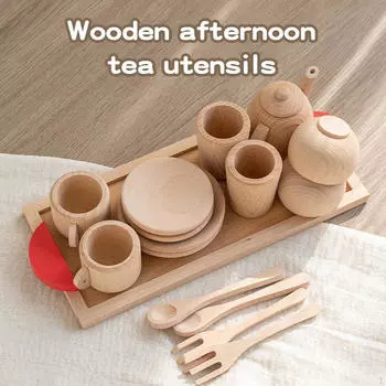 Деревянный ролевой набор для дневного чая, игровая кухонная игрушка, подарок на вечеринку для малышей