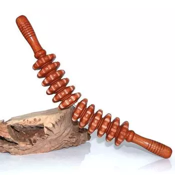 Деревянный роликовый массажер с пазами и шестернями, многофункциональный триггерный точечный массажер для живота Red-Curved