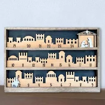 Деревянный рождественский адвент-календарь 24-дневный рождественский адвент-календарь Рождественский вертеп религиозный календарь обратный отсчет Подарок для христианина Rectangle