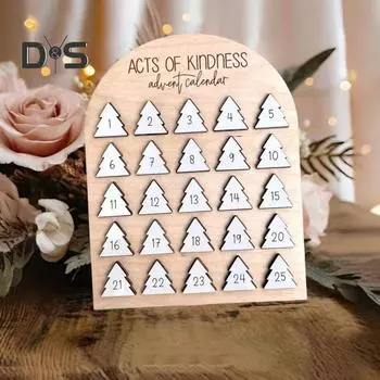 Деревянный рождественский адвент-календарь Акты доброты Адвент-календарь Рождественская елка 25-дневный обратный отсчет календарь для детей Взрослые Доброта Испытания A