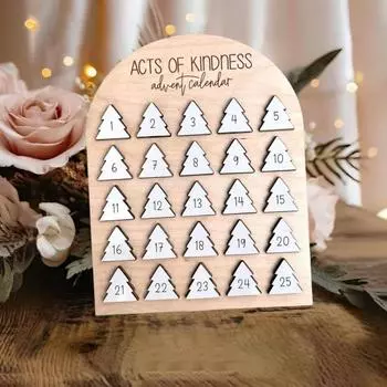 Деревянный рождественский адвент-календарь Акты доброты Адвент-календарь Рождественская елка 25-дневный обратный отсчет календарь для детей Взрослые Доброта Испытания A