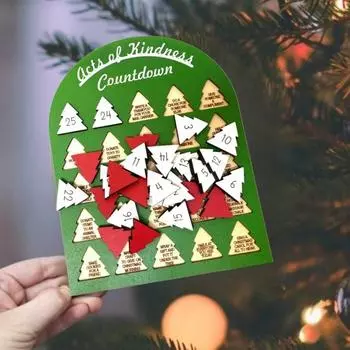 Деревянный рождественский адвент-календарь на 25 дней, календарь обратного отсчета до добрых дел, деревенский праздничный адвент-календарь для украшения стола