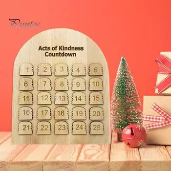 Деревянный рождественский адвент-календарь на 25 дней, календарь обратного отсчета до добрых дел, деревенский праздничный адвент-календарь для украшения стола цвет старого дерева