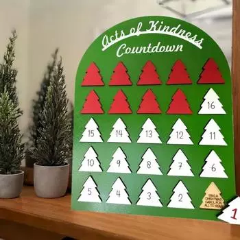 Деревянный рождественский адвент-календарь на 25 дней, календарь обратного отсчета до добрых дел, деревенский праздничный адвент-календарь для украшения стола зелёный