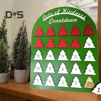 Деревянный рождественский адвент-календарь на 25 дней, календарь обратного отсчета до добрых дел, деревенский праздничный адвент-календарь для украшения стола зелёный