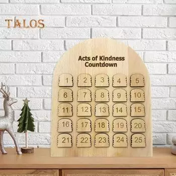 Деревянный рождественский адвент-календарь на 25 дней, календарь обратного отсчета до добрых дел, деревенский праздничный адвент-календарь для украшения стола зелёный