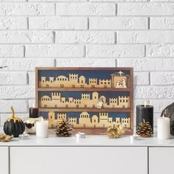 Деревянный рождественский адвент-календарь рождение Иисуса 24 дня обратный отсчет дней до Рождества настольное украшение знак праздничный подарок M коричневый