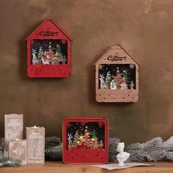 Деревянный рождественский ночник светодиодный зимний снежный пейзаж настольный декор на батарейках рождественская настольная лампа для домашнего декора спальни B