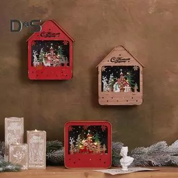 Деревянный рождественский ночник светодиодный зимний снежный пейзаж настольный декор на батарейках рождественская настольная лампа для домашнего декора спальни B