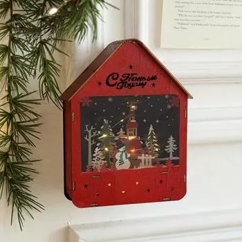 Деревянный рождественский ночник светодиодный зимний снежный пейзаж настольный декор на батарейках рождественская настольная лампа для домашнего декора спальни B