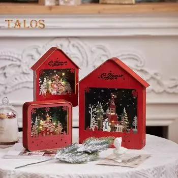 Деревянный рождественский ночник светодиодный зимний снежный пейзаж настольный декор на батарейках рождественская настольная лампа для домашнего декора спальни B