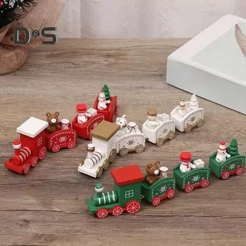 Деревянный рождественский поезд, настольный мини-поезд, украшение, простая сборка, праздничная коллекция украшений для поездов, подарок для детей и взрослых 1 Set красный