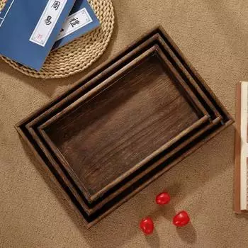 Деревянный сервировочный поднос с ручкой, поднос для еды, легко моется, удобен для столешницы, центральный элемент, декоративный, деревенский, прямоугольный
