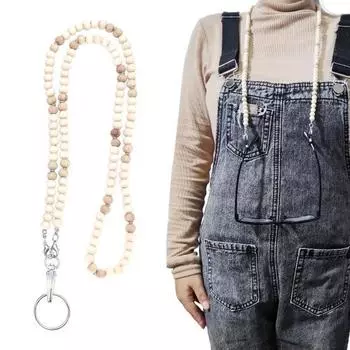 Деревянный шнурок для удостоверения личности с бусинами и держателем для карты, выдвижной держатель для бейджа, идеальный размер