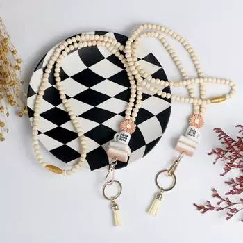 Деревянный шнурок для удостоверения личности, шнурок для учителя с держателем удостоверения личности, брелок в стиле бохо A