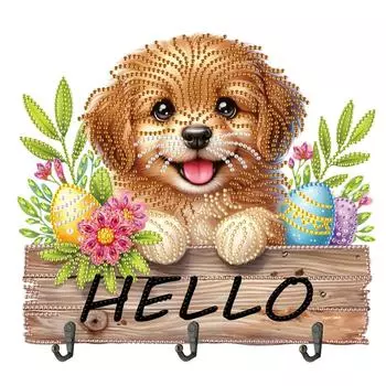 Деревянный специальный крючок Hello Dog 3 крючка с алмазной росписью для настенной двери