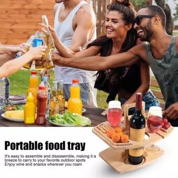 Деревянный стол для пикника, переносной поднос для еды с держателем для бокалов вина, мини-поднос для закусок