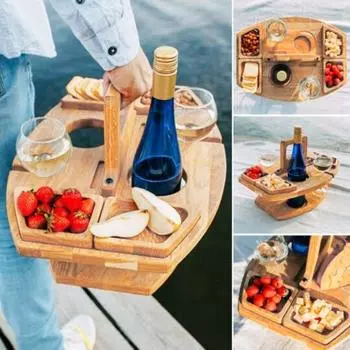 Деревянный стол для пикника Yousheng, переносной поднос для еды с держателем для бокалов вина, мини-поднос для закусок для мероприятий на открытом воздухе, пляжного кемпинга, съемный переносной винный столик цвет старого дерева
