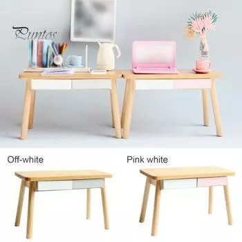 Деревянный стол, стол с выдвижным ящиком, миниатюрная мебель для кукольного домика 1/8 1/12 серый белый