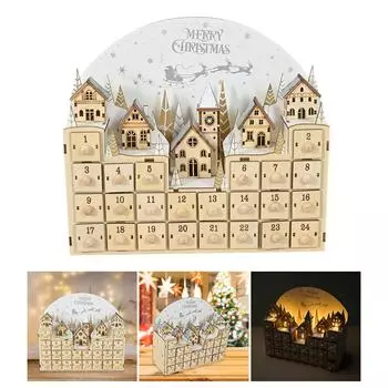 Деревянный светодиодный адвент-календарь, рождественский календарь обратного отсчета, коробка с светодиодной подсветкой, декором в виде елки и оленей