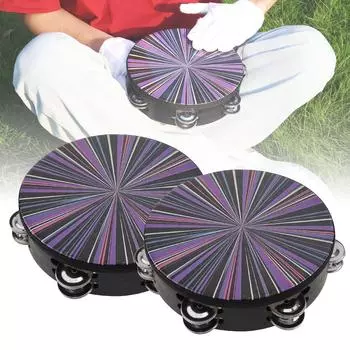 Деревянный Светоотражающий 2 шт 8-дюймовый тамбурин с двойным рядом бубенцов, головка из овчины, ручной колокольчик, ручной барабан, сверхпрочный, для церкви, танцевальной вечеринки, KTV, перкуссия