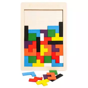Деревянный тетрис-пазл Развивайте свое чувство формы с помощью цветов и пазла-игрушки [Popolo] «Развивайте формы» (толщина 6 мм)