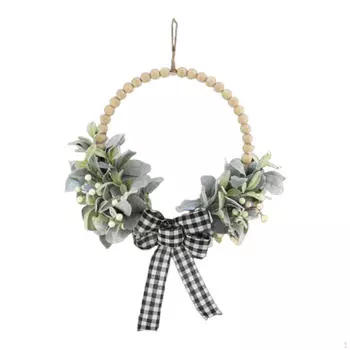 Деревянный венок из бусин, входная дверь, бант, знак, спальня, искусственные зеленые листья, 45 см для стены
