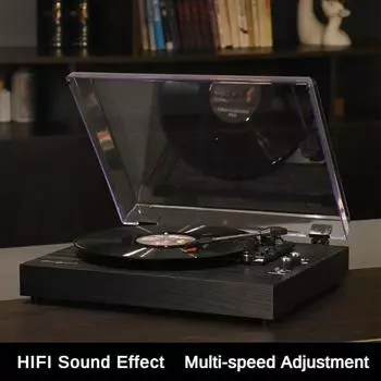 Деревянный виниловый противоскользящий проигрыватель пластинок настольный бытовой фонограф Bluetooth встроенный рупорный динамик 420*320*105 мм