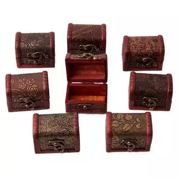 Деревянный винтажный сундук с сокровищами, деревянная шкатулка для хранения ювелирных изделий, чехол-органайзер, кольцо 8x8x6cm разноцветный