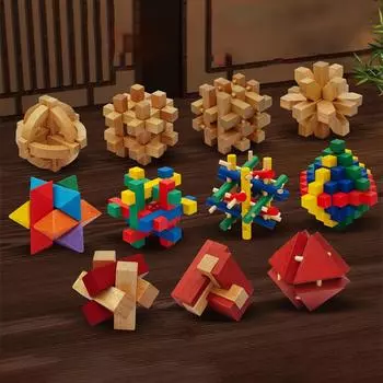 Деревянный замок Kong Ming Lock Lu Ban Lock Iq Brain Teaser Развивающая игрушка Монтессори 3D-головоломка Игра Разблокировка Игрушки для взрослых детей A1