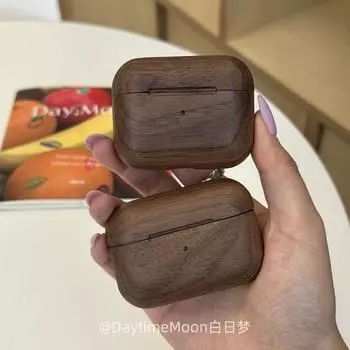 Деревянный защитный чехол для наушников, подходит для Apple Airpods4/3/2, деревянный чехол для наушников Pro2 из грецкого ореха, жесткий чехол, простой стиль, продвинутый вид, коробка для наушников Apple AirPods Pro/Pro2 Neutral Walnut Round Box