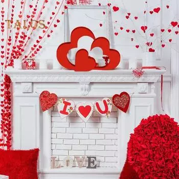 Деревянный знак любви, красное сердце, украшение стола, знак любви в форме сердца, центральный элемент ко Дню святого Валентина для домашнего декора, стола, комода A