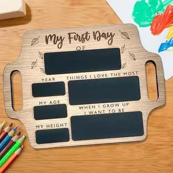 Деревянный знак первого дня в школе с ручкой Многоразовый стираемый год Возраст Высота Твердая древесина Детская вывеска на доске Доска объявлений Опора для фотографий «Снова в школу»