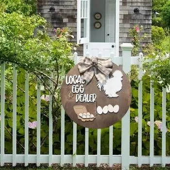 Деревянный знак приветствия цыплят с бантом, гладкий край, венок на входную дверь, подвесной знак, украшение для дома и улицы хаки