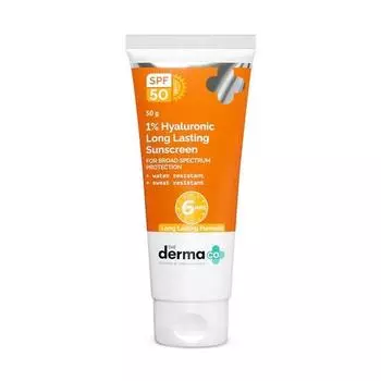 Derma Co 1% гиалуроновый солнцезащитный крем длительного действия Spf 50 Pa++++ с гиалуроновой кислотой и витамином E для широкого спектра защиты - 50 г, для всех типов кожи