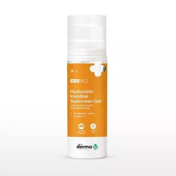 Derma Co Hyaluronic Invisible Sunscreen SPF 50 Gel для всех типов кожи с гиалуроновой кислотой и витамином E для защиты от белого налета Sun P, 1 шт.
