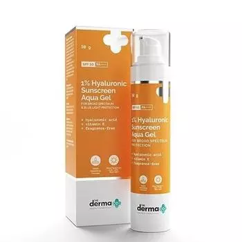 Derma Co Hyaluronic Sunscreen Aqua Ultra Light Gel с SPF 50 Pa++++ для широкого спектра, защиты от УФ-B и синего света для жирной кожи - 50 г(Дермако)