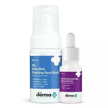 Derma Co Reverse Acne & Acne Marks Combo - сыворотка с 10% ниацинамидом (30 мл) + 3% AHA BHA Пенка для умывания лица (100 мл)