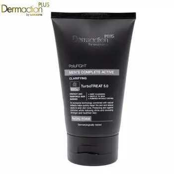 Dermaction Plus от Watsons PolluFIGHT Мужская комплексная активная осветляющая пенка для лица, дерматологически протестировано, 100 мл. 100 ml.