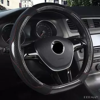 DERMAY D-образный руль, черный автомобильный чехол на руль, кожаный чехол 38 см, аксессуары для интерьера чёрный