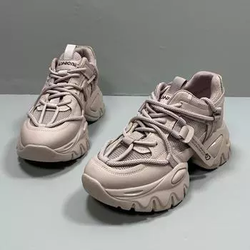 Dermis Dad Shoes Women 2024 Новые летние дышащие сетчатые туфли с выемками Повседневная женская обувь на платформе Кроссовки 35 бежевый