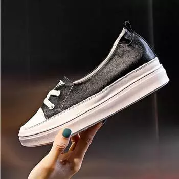 Dermis Sneakers Flat Bottomed Casual Sports Shoes Increased Internal Womens Shoes Breathable Versatile Leather Shoes for Women 34 чёрный