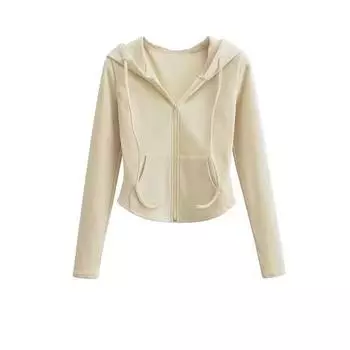 DeRong Hot Girl Style с капюшоном, американская ретро-молния, короткая толстовка с капюшоном, куртка с длинным рукавом S