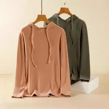 Derong осень-зима двухсторонняя матовая футболка с длинными рукавами и капюшоном для женщин свободный крой утягивающая базовая рубашка толстовки и свитшоты женские M